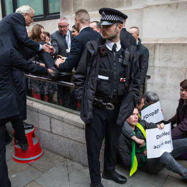BP or not BP? protest against BP Portrait Award sponsorship, London, UK
